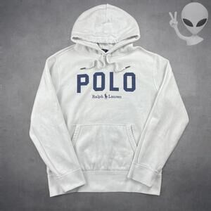 Polo Ralph Lauren Hoodie Small White spellout pullover Preppy